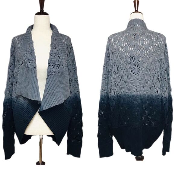 CHASER Gray Ombre Cocoon Cardigan Chunky Knit‎ Long Sleeve Cozy Casual Large New - Picture 1 of 10